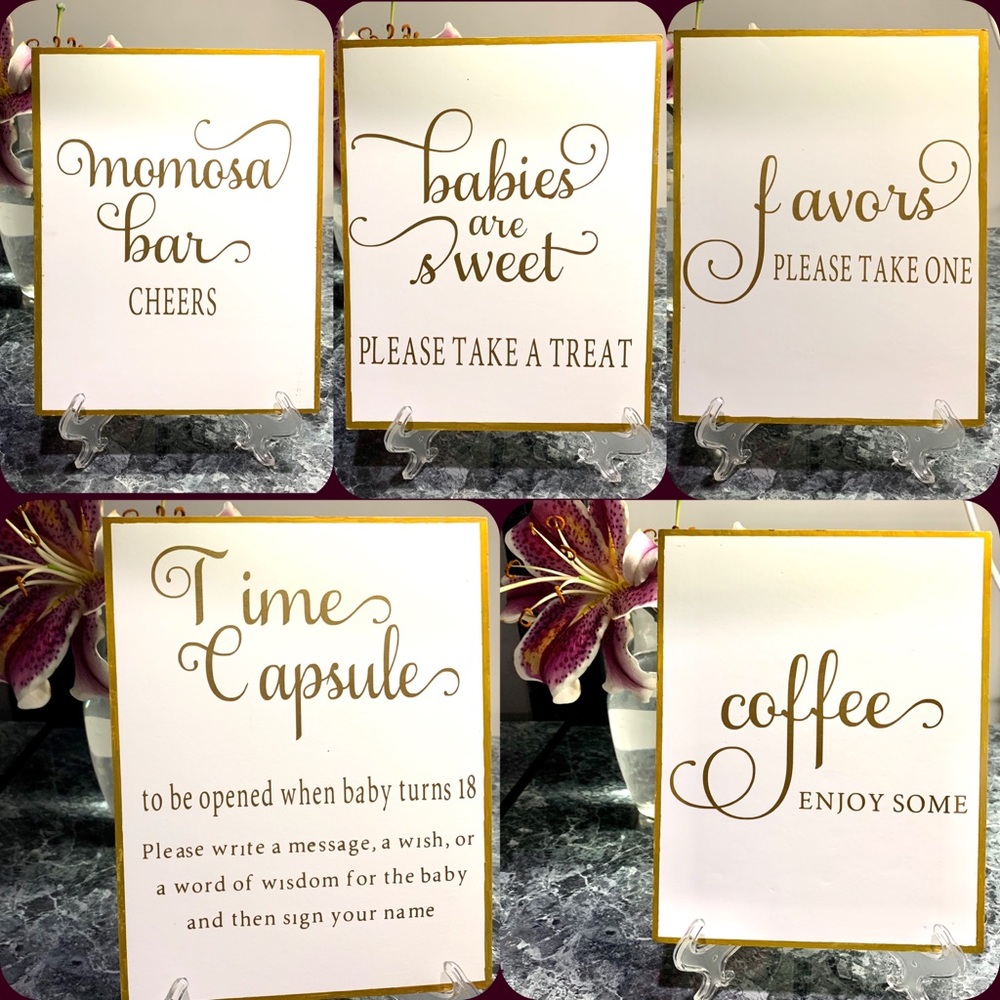 White & Gold Baby Shower Signs